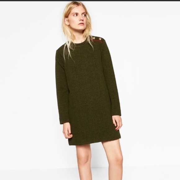 Zara Dresses & Skirts - ZARA Army Green Knit Mini Long Sleeve Shift Dress